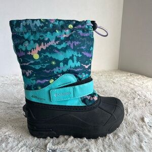 Columbia Powderbug Forty Print 1637862-314 Kids 12 Blue Print Snow Boots RHS5072